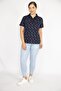 Women's Navy Blue Large Size Cotton Fabric Marine Pattern Polo Collar Short Sleeve Plus Size Blouse 65n36646 - 6