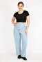 Women's Blue Large Size 5 Pockets Lycra Free Jeans 65n36039 - 5