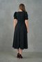 Balloon Sleeve Round Neck Stretchy Scuba Crepe Fabric Midi Length Flared Cut Black Evening Dress 092 - 3