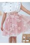 Girls Stylish Pink Ruffle Lace Dress with Belt - 4