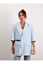 Women's Double Breasted Collar Belted Blue Linen Jacket