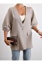 Women's Unlined Taupe Balloon Sleeve Linen Jacket - 2
