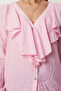Flounced Buttoned V-Neck Linen Blended Blouse Light Pink Ldp0049 - 5