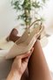 Women's Beige Patent Leather Strappy New Season Low Heeled Shoes - 3