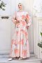 Patterned Hijab Dress Salmon 558 - 4