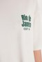 Women's Relax Fit Relaxed Cut Short Sleeve Crew Neck Printed Ecru T-Shirt Blouse - 3