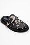 Maril Black Skin Genuine Leather Belt Buckle Closed Toe Women's Slippers - 3