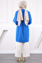 Cobalt Blue Double Breasted Collar Shirred Jacket - 3