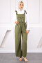 Khaki Linen Jumpsuit with Pocket Detail