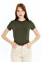 Women's Khaki Round Neck Short Sleeve Viscose Blouse