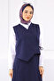 Navy Blue Single Pocket Vest Skirt Suit - 4