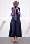 Navy Blue Single Pocket Vest Skirt Suit - 3