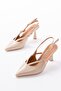 4962 Beige Pointed Toe Buckle Round Heel Women's Sandals - 3