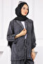 Black Front Tie Kimono Suit with Pants - 4