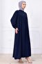 Buttoned Front Eva Hijab Dress Navy Blue Hm2757 - 5