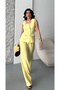 Women's Square Neck Classic Vest Pants Set Yellow
