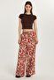 Women's Regular Fit Waist Lace-Up Wide Leg Printed Pants - 4