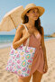Fruit Patterned Zippered Shoulder Strap 45x40 cm Pink Beach Bag