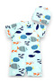 Unisex Kids Fish Patterned Short Sleeve Bonneted Swimsuit Set with Zipper Closure