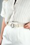 Women's Beige Leather Belt with Metal Buckle - 100 cm Trouser Belt