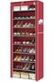 10-Tier Shoe Cabinet | Foldable Shoe Rack Storage Box for 27 Pairs | Portable Shoe Organizer with Cover | Space Saving Shoe Stand for Entryway, Closet & Bedroom | Red - 5