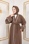 Snap Fastener Piping Detailed Shawl Abaya Tsd250174 Brown - 2