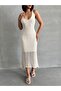 Women's Cream Strap Openwork Summer Knitwear Dress - 2
