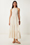 Flounced Summer Long Linen Dress Cream Ldp0051 - 6