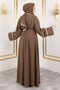 Snap Fastener Piping Detailed Shawl Abaya Tsd250174 Brown - 5