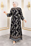 Rose Patterned Viscose Long Hijab Dress Tsd250178 Black - 2