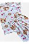 Girl's Cotton Fabric White Teddy Bear Heart Patterned Short Sleeve Shorts Summer Pajama Set - 4
