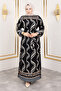 Rose Patterned Viscose Long Hijab Dress Tsd250178 Black - 4