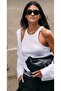 Halter Collar Ribbed White Women's Tank Top - 2