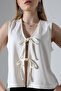 Aust Women's Bow Tie Detailed Textured Vest & Blouse & Cardigan - Ecru - 7