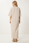 Oversize Basic Summer Stretch Knitted Dress Beige Lub0113 - 5