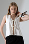 Aust Women's Bow Tie Detailed Textured Vest & Blouse & Cardigan - Ecru - 3