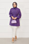 Boydan Hidden Buttoned Pleated Detailed Hijab Shirt Purple - 4