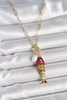 Pearl Detailed Zircon Stone Rainbow Fish Figured Gold Color Brass Necklace