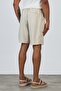 Premium Men's Elastic Waist 100% Cotton White Striped Ecru Woven Shorts Ls-93111 - 8
