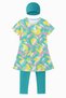 Hien Short Sleeve Children's Swimsuit with Tights 3-Piece Set Water Repellent Dress Swimsuit Slim Fit with Bonnet for Ages 5-14