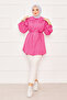 Double Collar Drawstring Waist Modest Shirt Fuchsia - 4