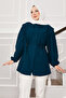 Shoulder Detailed Hidden Button Hijab Shirt Petrol - 3