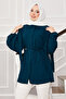 Shoulder Detailed Hidden Button Hijab Shirt Petrol - 2