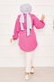 Double Collar Drawstring Waist Modest Shirt Fuchsia - 5
