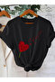 Cotton Oversize "Heart and Flower" Patterned Comfortable Casual Women's T-Shirt – Short Sleeve, Crew Neck