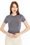 Women's Anthracite Gray Round Neck Short Sleeve Viscose Blouse