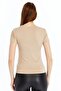 Women's Cream Round Neck Short Sleeve Viscose Blouse - 6