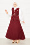 Skirt with Pleated Belt Vest Set Two-Piece Set Burgundy - 3
