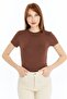 Women's Brown Round Neck Short Sleeve Viscose Blouse