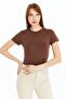 Women's Brown Round Neck Short Sleeve Viscose Blouse - 4